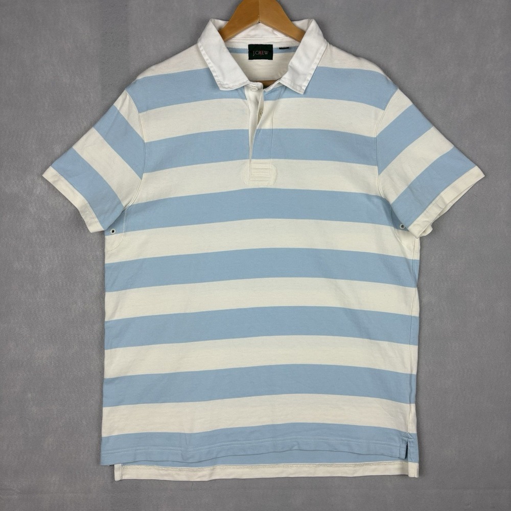 J.Crew Oarsman Rugby Shirt Men’s Large Blue White Striped Short Sleeve Preppy